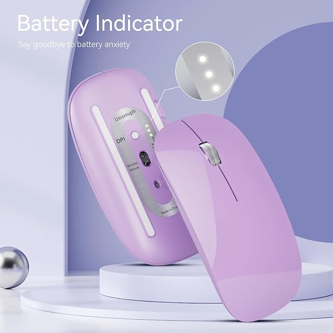 Uiosmuph G11 Wireless Mouse, USB C Rechargeable Computer Mouse, Slim Silent Mice 2.4GHz Optical with USB Nano Receiver and USB C Receiver for Laptop/Mac/PC - Purple