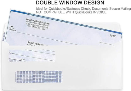 #8 Double Window Security Check Envelopes, No.8 Double Window Bussiness Envelopes Designed for QuickBooks Checks - Computer Printed Checks - 3 5/8 X 8 11/16 (NOT for INVOICES) - 24 LB - 1000 PACK