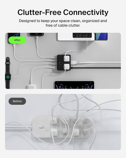Belkin GaN Charging Station 70W, 7-in-1 Dual USB C Charger w/ 3X AC Outlets, 2X USB A Ports - Power Strip for iPhone, Apple Watch, iPad, MacBook, Chromebook, Samsung Galaxy, Pixel 10, & More - Black
