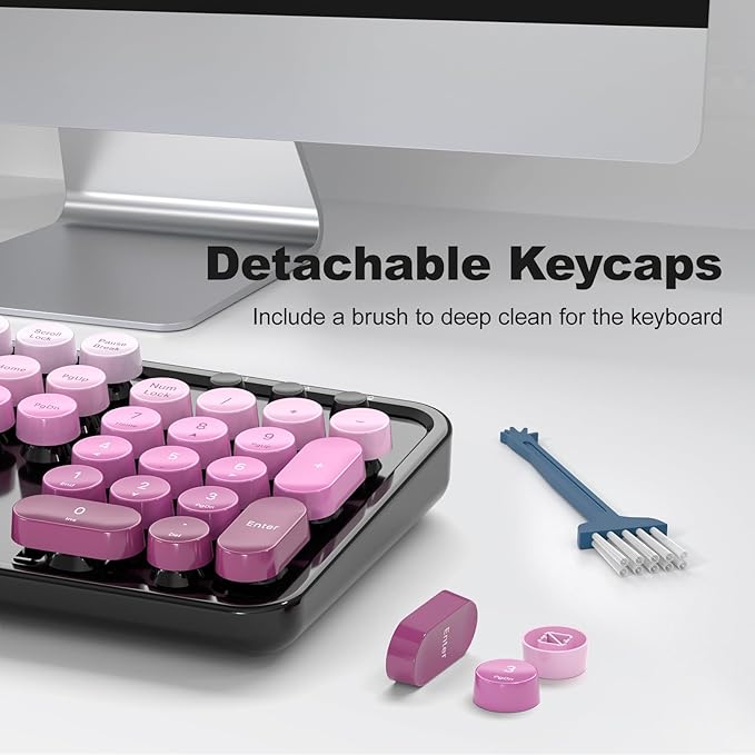 MOFII Wireless Keyboard and Mouse Combo, Full Size 2.4G Plug and Play Typewriter Retro Round Computer Keyboard and Mouse Set for Windows, Computer, Desktop, PC, Notebook - (Black Pink Gradient)