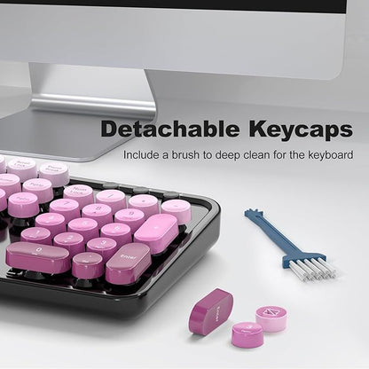 MOFII Wireless Keyboard and Mouse Combo, Full Size 2.4G Plug and Play Typewriter Retro Round Computer Keyboard and Mouse Set for Windows, Computer, Desktop, PC, Notebook - (Black Pink Gradient)