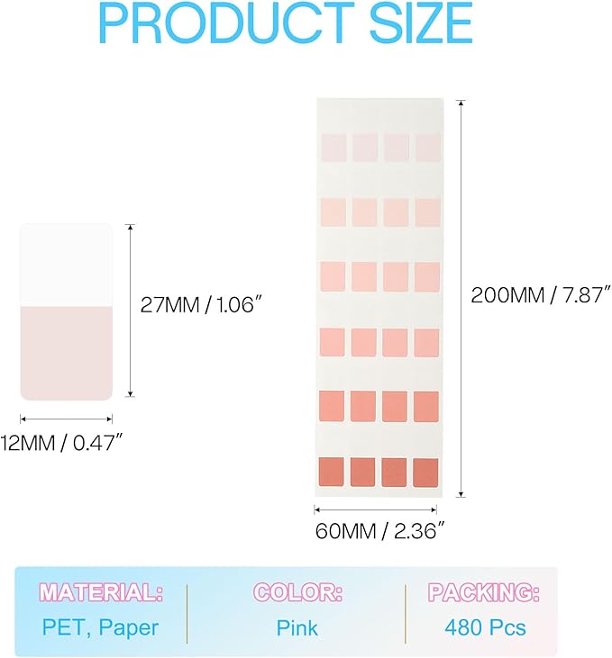 PATIKIL Clear Index Sticky Tabs, 480 Pcs Small Transparent Sticky Notes Bookmarks Planner Stickers Page Tabs for Office Notebooks File Folder Ledger Book, Gradient Pink