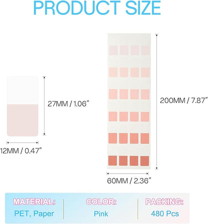 PATIKIL Clear Index Sticky Tabs, 480 Pcs Small Transparent Sticky Notes Bookmarks Planner Stickers Page Tabs for Office Notebooks File Folder Ledger Book, Gradient Pink