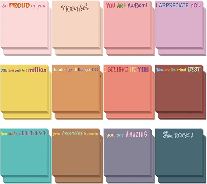 Yinder 24 Pcs Inspirational Sticky Notes Christmas Stocking Stuffers Motivational Sticky Notes Pad Employee Appreciation Gift Bulk for Teacher Nurse Coworker Office 3 x 3'' (Thank You,Vintage Style)