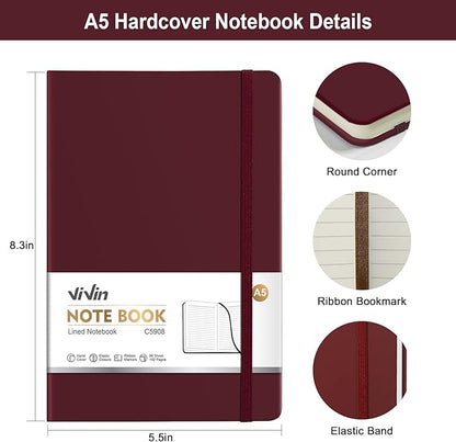 ViVin Lined Journal Notebooks for Work,192 Pages,5.5 x 8.3 inch,College Ruled,A5 Hardcover Journaling Notebooks for Writing,24 Pack Bulk