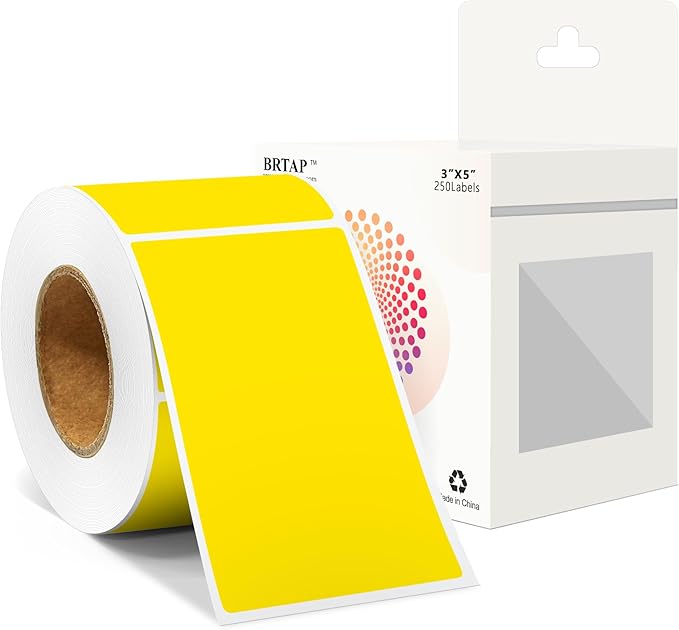 Rectangular Color Coding Packing Labels 3X5 Inch 250 Per Roll, Yellow Moving Stickers for Boxes Color Coded, Packing Labels Stickers for Inventory Warehouse