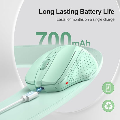 TECKNET Wireless Mouse (BT5.0/3.0 & 2.4G) Rechargeable 4800 DPI Silent USB A & Bluetooth Mouse 6 Buttons, Wide Compatibility - Green