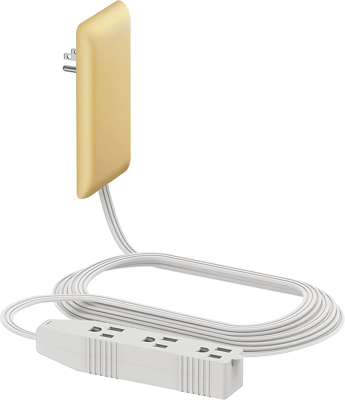 LIDER Flat-Face Outlet Extender with 3 Receptacles, Ultra-Thin Wall Plate Plug with Cord Extender and 3-Outlet Power Strip, 8ft Cord, LWE8-315-GD, ETL-Listed, Gold