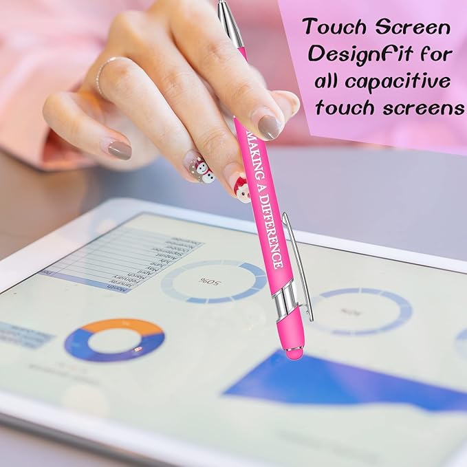 Zonon 12 Pcs Inspirational Pens Bulk Funny Ballpoint Pen with Stylus Tip Motivational Gifts for Christmas Teacher Coworkers Nurse School Office Supplies(Pink,Motivational Style)