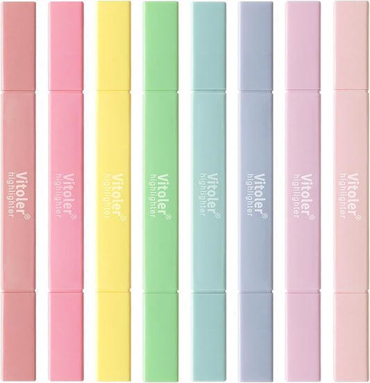 Vitoler Bible Highlighters,8 Pack Pastel Colors Highlighters Set for Book,Double Sided Highlighter for Journaling Supplies and School Accessories