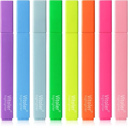 Vitoler Highlighters Assorted Colors,8pcs Chisel Tip Cute Highlighters, Cute High lighters No Bleed for School Office Supplies