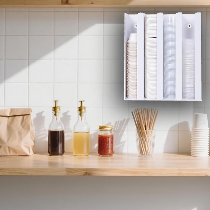 UCUDI Portion Sauce Cup Lid Holder for Restaurant 4 Compartments Plastic Sauce Cup Organizer Dispenser Fits Cups 2oz to 5.5oz in One Size for Counter or Wall Mount (White)