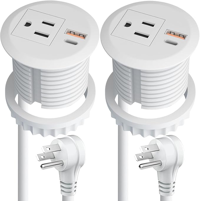 2pcs Desktop Power Grommet,2-inch Hole,20W USB C Fast Charging,2-USB Port,Flush Mount,Flat Plug,6.4 ft Cord,White