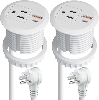 2pcs Desktop Power Grommet,2-inch Hole,20W USB C Fast Charging,2-USB Port,Flush Mount,Flat Plug,6.4 ft Cord,White
