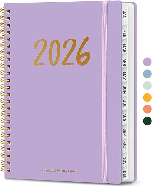 2026 Planner - Weekly and Monthly Planner, January 2026 to December 2026, Spiral Bound 2026 Calendar Planner Book, Inner Pocket, Perfect for Office Home School Supplies - A5 (6.3" x 8.5"), Lilac Purple