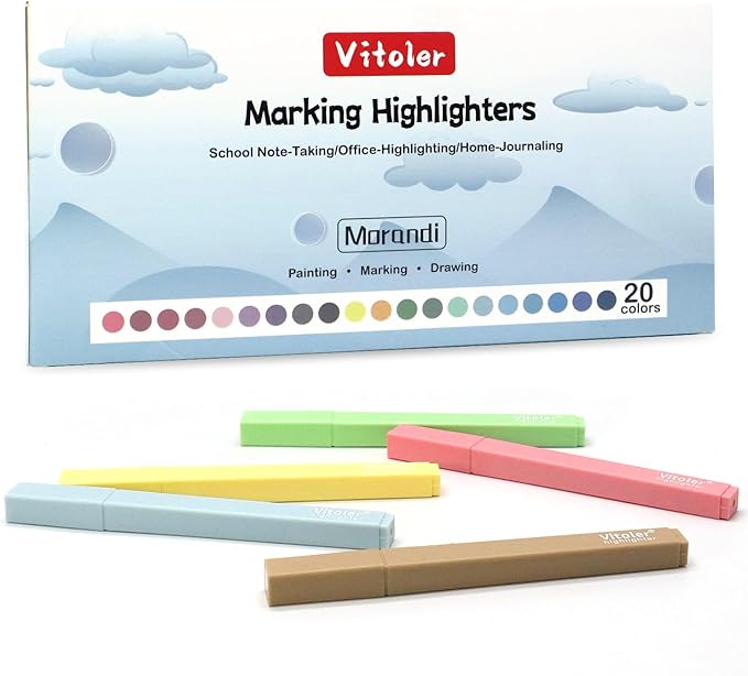 Vitoler 20Pcs Highlighters,Pastel Highlighters Set,Assorted Morandi Color Highlighter, Chisel Tip Bible Highlighter for School Office Supplies