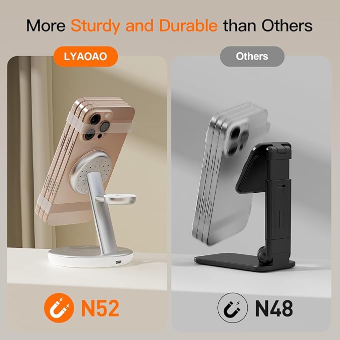 2025 Apple 5W Fast iWatch Charging,3 in 1 Charging Station for Apple Devices,Mag-Safe Charger Stand,Wireless Charger for iPhone 17/16/15/14/13/12 Series,& AirPods（Silvery）