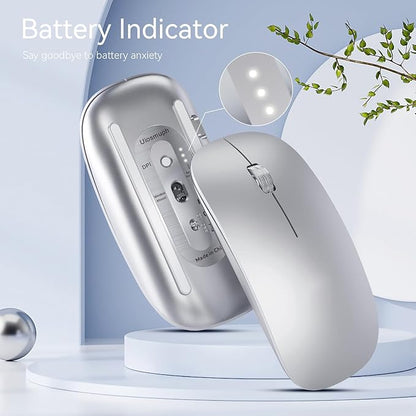 Uiosmuph G11 Wireless Mouse, USB C Rechargeable Computer Mouse, Slim Silent Mice 2.4GHz Optical with USB Nano Receiver and Type C Receiver for Laptop/Mac/PC - Silver