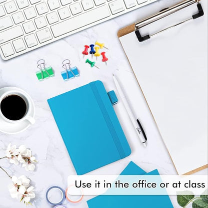 feela 6 Pack Pocket Mini Notebooks Bulk, Small Cute Memo Notepads Hardcover College Ruled Lined Journals with Pen Holder for School Business Work, with 6 Black Pens, 3.5”x 5.5”, A6, Teal