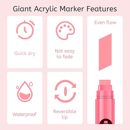 Jumbo Graffiti Poster Markers Set: 12 Neon Colors Large 15mm Wide Tip Permanent Ink Thick Acrylic Paint Pens for Rock Painting, Stone, Glass, Wood, Ceramic, Metal, Plastic, Fabric