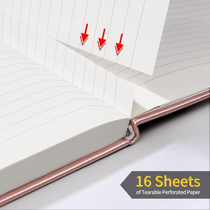 Annecy Lined Journal Notebook, Hardcover Leather Journal for Women & Men, 160 Numbered Pages, Medium 5.5" x 8.25", 100 GSM Thick Paper, Rose Gold