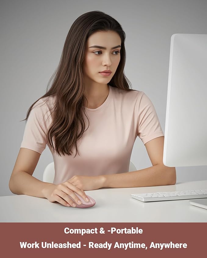 USB Wireless Mouse for Laptop PC Mac, 2.4GHz Cordless Mouse with 6 Buttons, 5-Level Adjustable 4000 DPI, Ergonomic Portable Optical Computer Mice, 24-Month Battery Life-Pink