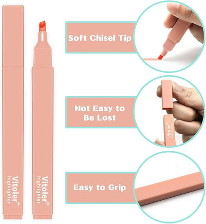 Vitoler Bible Highlighters with Soft Chisel Tip,10Pcs,Aesthetic No Bleed Dry Fast Easy to Hold, Bible Highlighters,Cute Highlighter for School Office Supplies