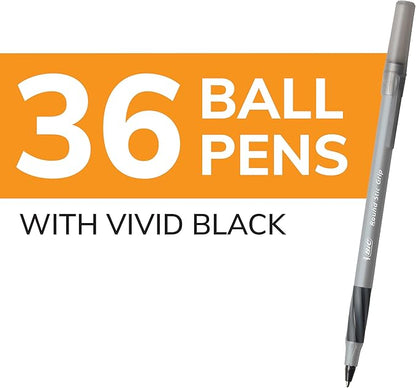 BIC Round Stic Grip Xtra Comfort Black Ballpoint Pens, Medium Point (1.2mm), 36-Count Pack, Perfect Writing Pens With Soft Grip for Superb Comfort and Control