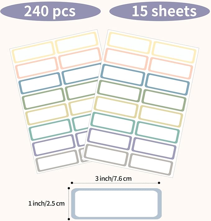 STARLIBOO Removable Labels, Removable Colored Labels Stickers, Self-Adhesive Rectangular Stickers Water/Oil/Tear Resistant for Food Containers/Classroom/Storage (8 Colors, 240 Labels)