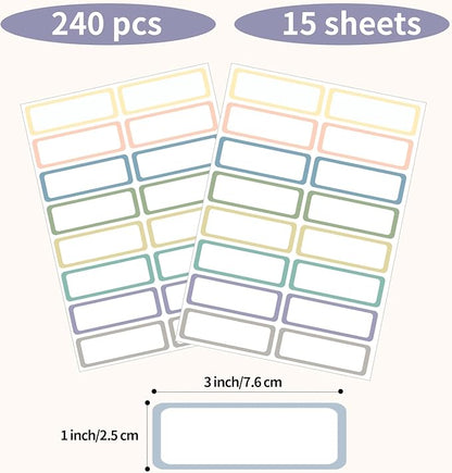 STARLIBOO Removable Labels, Removable Colored Labels Stickers, Self-Adhesive Rectangular Stickers Water/Oil/Tear Resistant for Food Containers/Classroom/Storage (8 Colors, 240 Labels)
