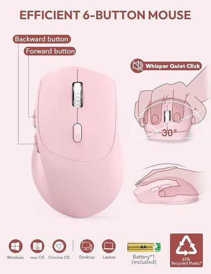 SABLUTE Wireless Keyboard and Mouse, Wrist Rest, Phone Holder, Batteries Included, 2.4G Lag-Free Ergonomic Keyboards Mouse Combo, Silent Keyboard Cordless Set for Computer, Laptop, PC, Windows, Pink