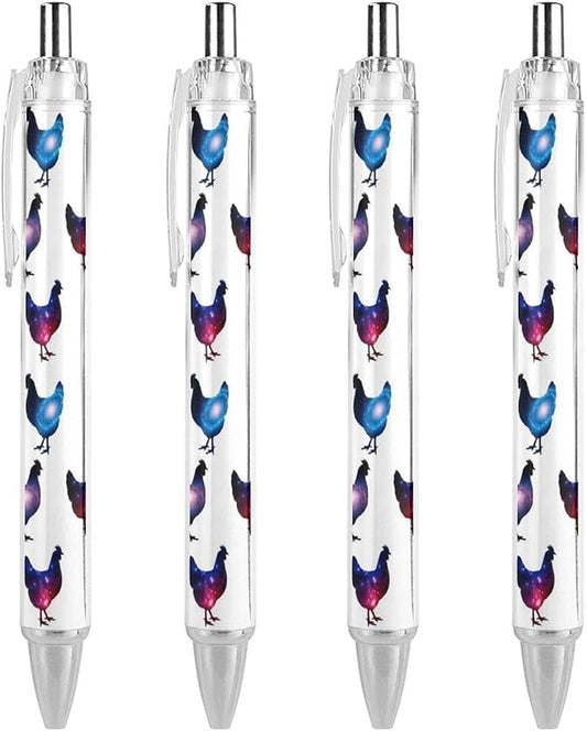 Retractable Chicken Lover Gifts Funny Rooster Chickens Gel Pens 0.5mm, Easy to Use, Fine Point Smooth Writing Ink Pen, Note Taking, 4 Pcs