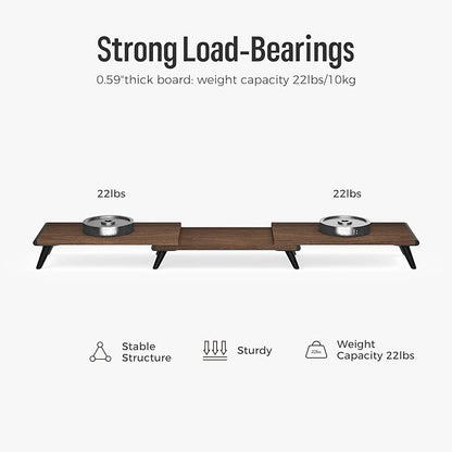 loukin Dual Monitor Stand Riser for Desk, 43.6"*8.2"*3.2" Large Computer Stand for 2 Monitors, Laptop, Printer, Length and Angle Adjustable Computer Shelf, Home Office,Max 43.6" Length(Brown)