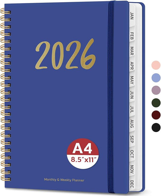 2026 Planner - Weekly and Monthly Planner, January 2026 to December 2026, Spiral Bound 2026 Calendar Planner Book, Inner Pocket, Perfect for Office Home School Supplies - A4 (8.5" x 11"), Royal Blue
