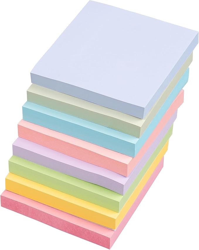 Sticky Notes 3x3 Inches, 8 Pads, 800 Sheets, 8 Color Sticky Note Pads, Premium Sticky Pads, Sticky Notes Bulk, Self-Stick Note Pads, 100 Sheets/pad