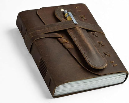 Leather Journal Notebook for Men & Women Daily Vintage Leather Bound Journal Travel Notebook 290 Lined Paper Diary Writing Journal Travelers Scrapbook Poetry Sketchbook Small Leather Gifts with Pen