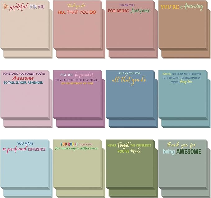 Yinder 24 Pcs Employee Appreciation Sticky Notes Xmas Gift Bulk Motivation Note Pads Mini Inspirational Note Gift for Teacher Nurse Staff Coworker Office Supply 3 x 3'' (Appreciation,Classic)