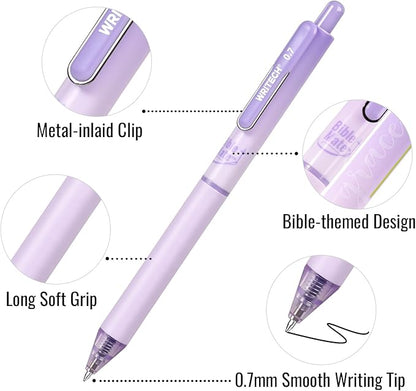 WRITECH Bible Mate Journaling Set: No Bleed Bible Highlighters & 0.7mm Black Ink Ballpoint Pens, Fast-Drying Ink, Pastel Colors Highlighter, Journaling Kit, 9ct