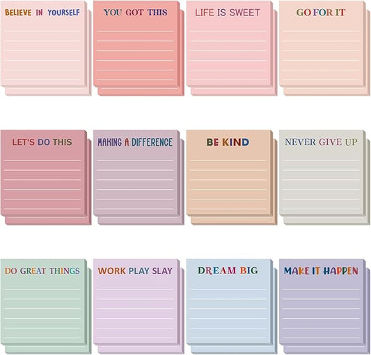 Yinder 24 Pcs Inspirational Sticky Notes Christmas Stocking Stuffers Motivational Sticky Notes Pad Employee Appreciation Gift Bulk for Teacher Nurse Coworker Office 3 x 3'' (Motivational,Aesthetics)