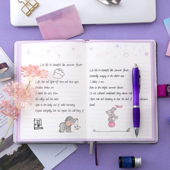 CAGIE Starry Constellation Lock Diary Set Gift Box with Pen & Tapes Secret Diary with Lock for Kids Girls Women Purple Journal Kit with Lock for Anniversary Birthday Holiday （Aries）