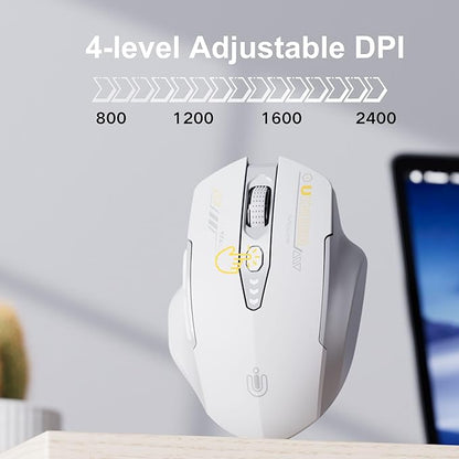 Uineer Wireless Mouse,[Upgraded] Rechargeable 2.4GHz (Battery Level Visible) Ergonomic Computer Mouse,4 Levels DPI, Wireless Mice for Laptop PC Computer(Grey and White)