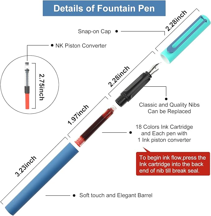 GC QUILL Calligraphy Fountain Pen Set - 5 Different Nibs and 18 Ink Cartridges, Calligraphy Set for Beginners - MU-20