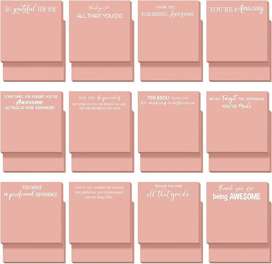 Yinder 24 Pcs Employee Appreciation Sticky Notes Xmas Gift Bulk Motivation Note Pads Mini Inspirational Note Gift for Teacher Nurse Staff Coworker Office Supply 3 x 3'' (Appreciation,Pink Color)