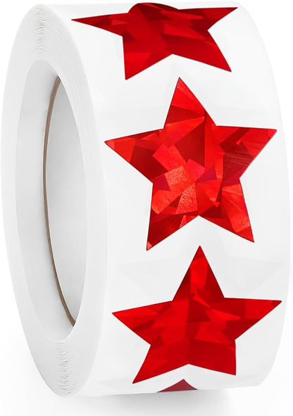 500 PCS Holographic Red Star Stickers, 1 inch Self Adhesive Metallic Glitter Foil Stickers Sparkly Star Sticker Reward Behavior Chart Labels for Kids Students Teachers Supplies