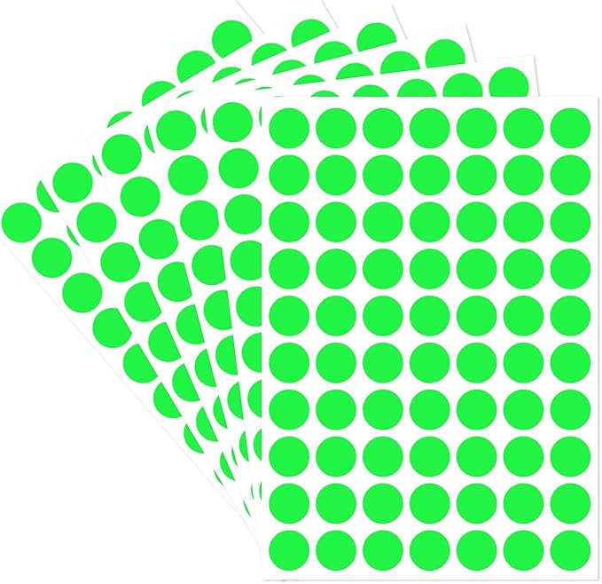 Dot Stickers - 1/2 Inch Fluorescent Green Circle Labels, 1400pcs Self-Adhesive Writable Color Coding Round Stickers for Office, Classroom, Garage Sale
