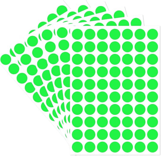 Dot Stickers - 1/2 Inch Fluorescent Green Circle Labels, 1400pcs Self-Adhesive Writable Color Coding Round Stickers for Office, Classroom, Garage Sale