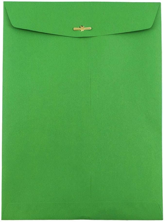 JAM PAPER 9 x 12 Colored Envelopes with Clasp Closure - Green Recycled - 10/Pack
