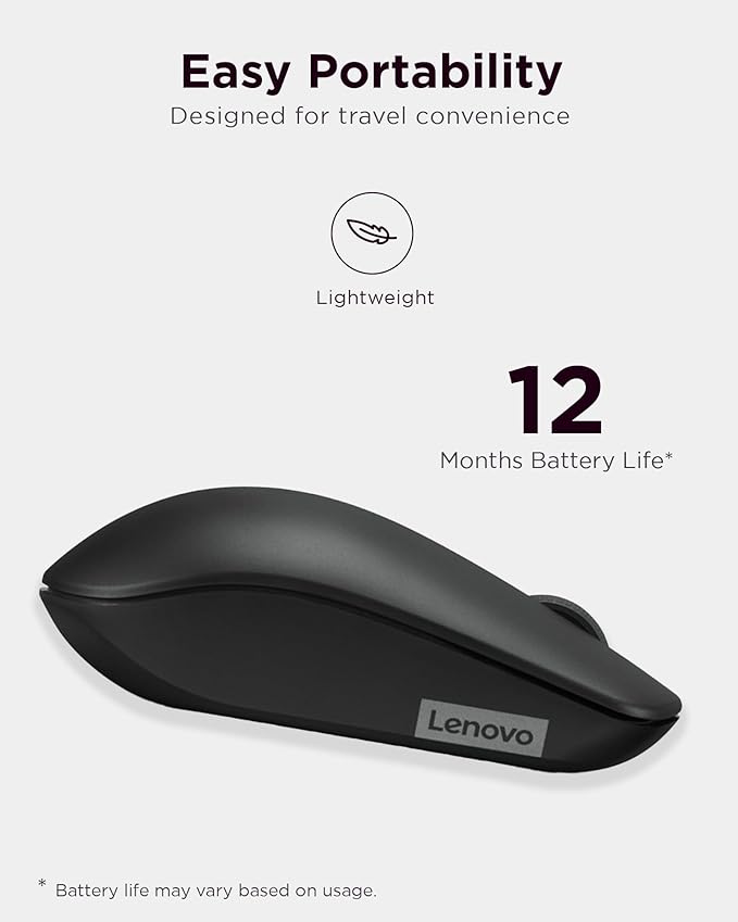 Lenovo 530 Wireless Mouse – Full Size Computer Mouse for PC, Laptop, Windows Computer - 2.4 GHz Nano USB Receiver - Ambidextrous Design - 12 Months Battery Life – Cordless