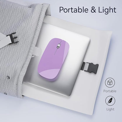 Uiosmuph G11 Wireless Mouse, USB C Rechargeable Computer Mouse, Slim Silent Mice 2.4GHz Optical with USB Nano Receiver and USB C Receiver for Laptop/Mac/PC - Purple