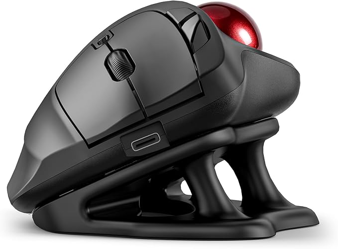 Nulea M511 Wireless Trackball Mouse, Rechargeable Ergonomic Thumb-Control Mouse with Tilt Stand, Smooth & Precision Tracking, 3 Device Connection (Bluetooth or USB Receiver), for PC/Mac/Laptop-Red